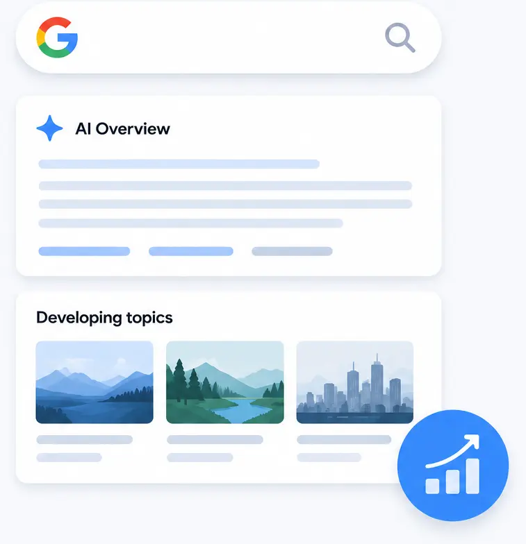 Google Search AI Overview and SEO search visibility illustration