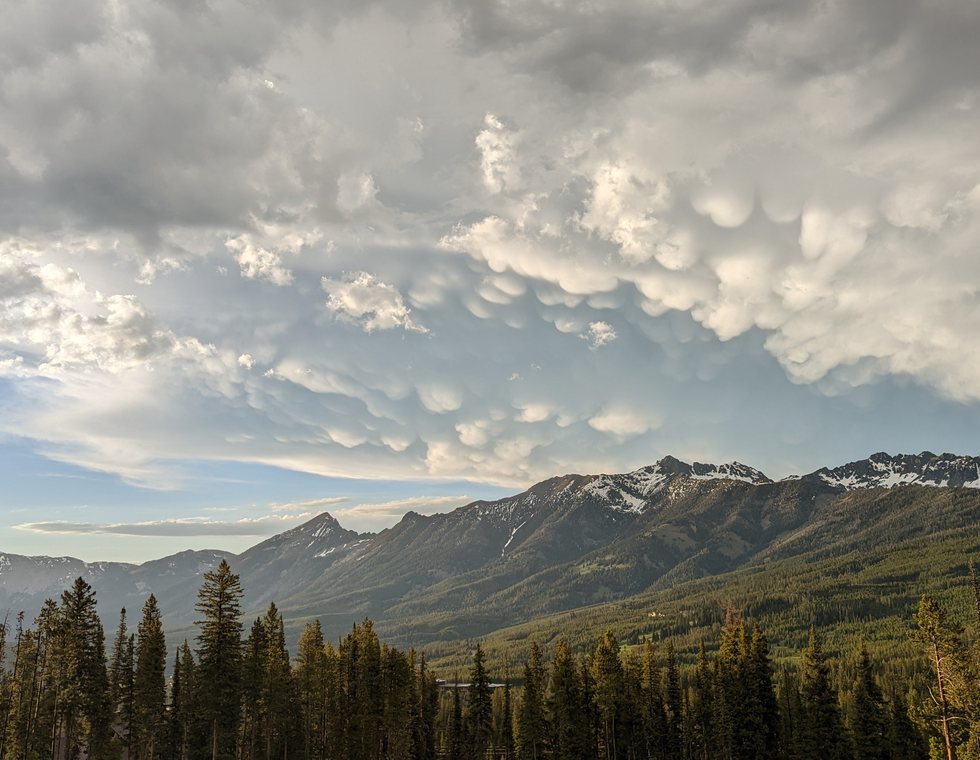 Beehive and Blaze mountains behind Big Sky Montana under mammatus clouds, storm is brewing! Beehive and Blaze mountains behind Big Sky Montana under mammatus clouds