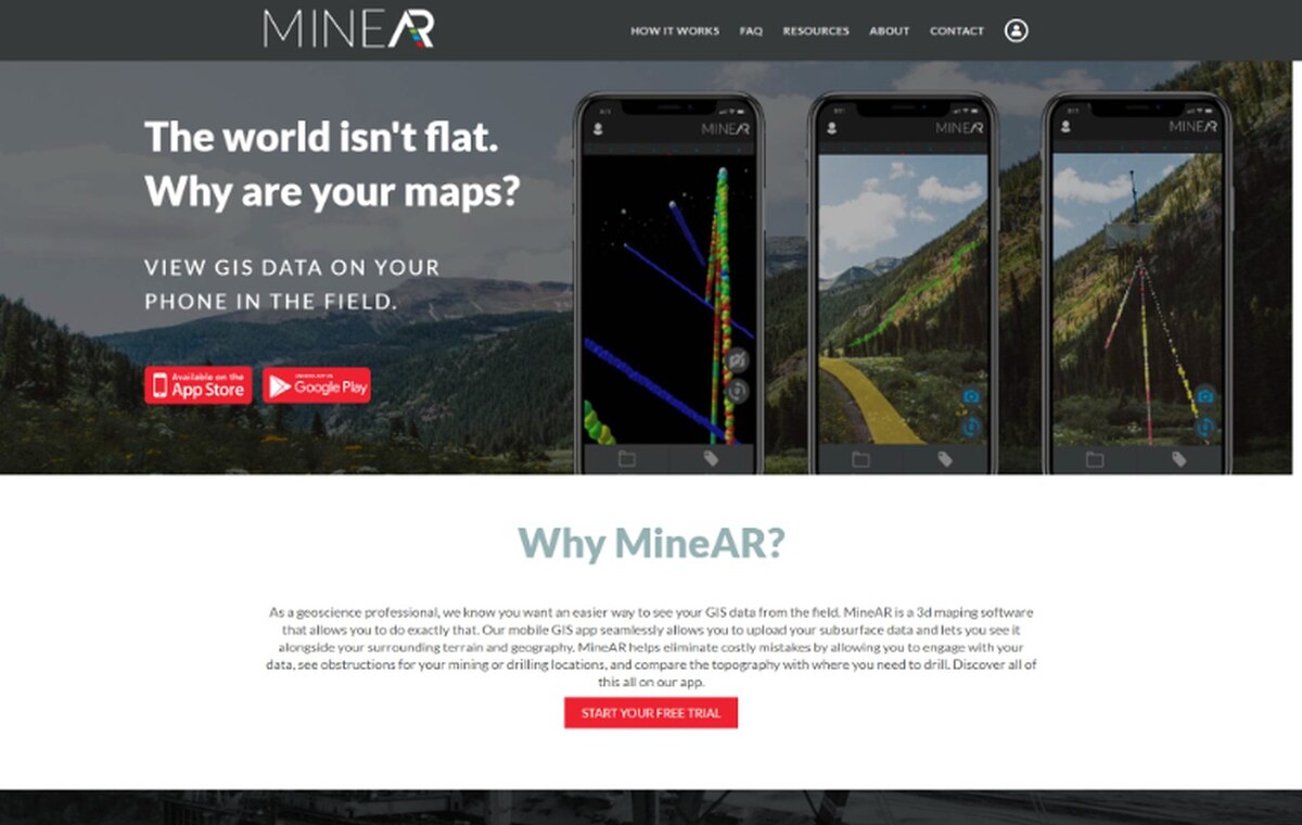 MineAR website screenshot